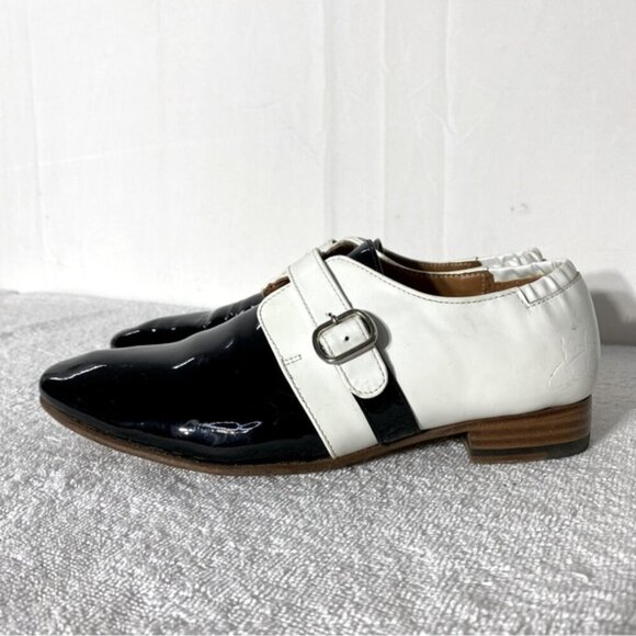 John Fluevog Two Tone Blk & Wht Patent Leather The Gateways Johnston Monkstrap 8 - Picture 4 of 15